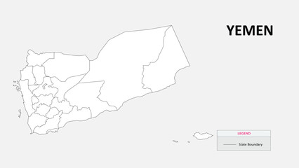 Fototapeta premium Yemen Map. State map of Yemen. Administrative map of Yemen with States names in outline.