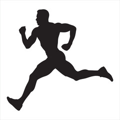 Muscular sprinter runner start running silhouette white background
