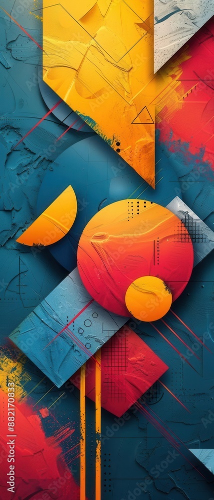 Poster dynamic abstract 3d background featuring geometric shapes and bright hues bold lines and shadows add