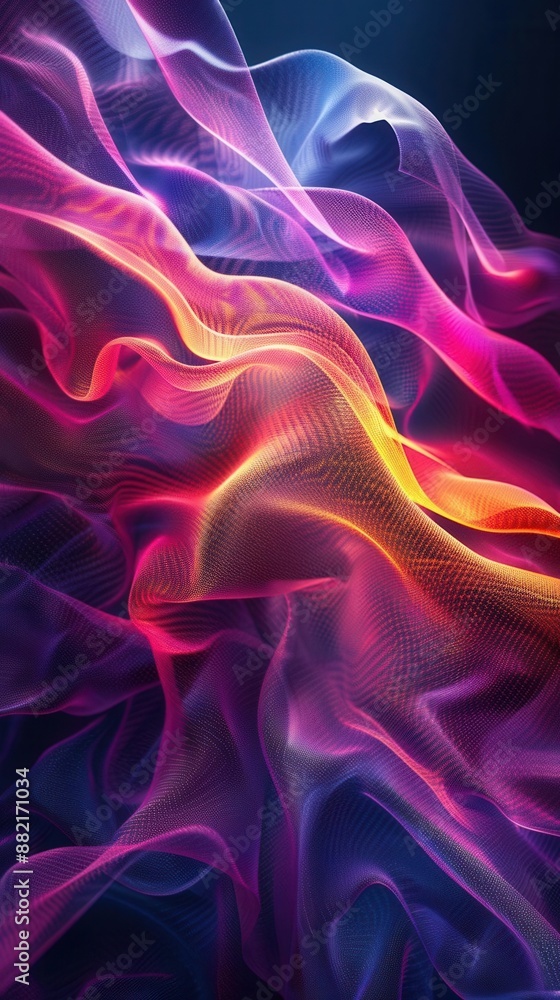 Poster smooth 3d abstract shapes in vibrant hues, on a dark gradient background modern design, soft lightin