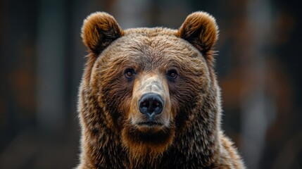 Fototapeta premium A striking and detailed close-up portrait of a majestic brown bear with a focused and intense gaze, showcasing the beauty and power of wildlife in its natural habitat