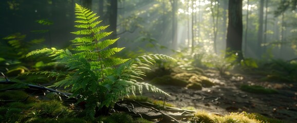 Fern leaves growing vibrantly in the lush forest