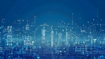 Futuristic Cityscape at Night with Glowing Skyscrapers and Digital Connectivity