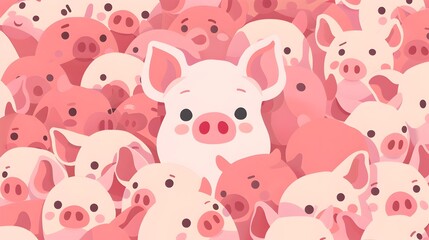 Adorable Cartoon Pigs Seamless Pattern with Repeating Pink Baby Piglet