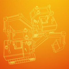 Heavy equipment excavator machine manufacturing power equipment for open pit mining. Wireframe low poly mesh vector illustration