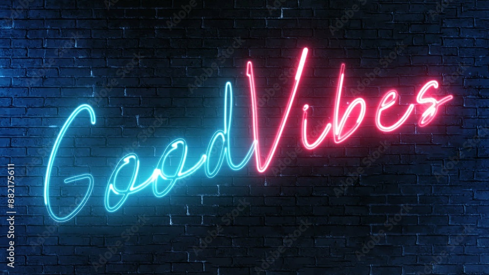 Poster good vibes text font with light. luminous and shimmering haze inside the letters of the text good vi