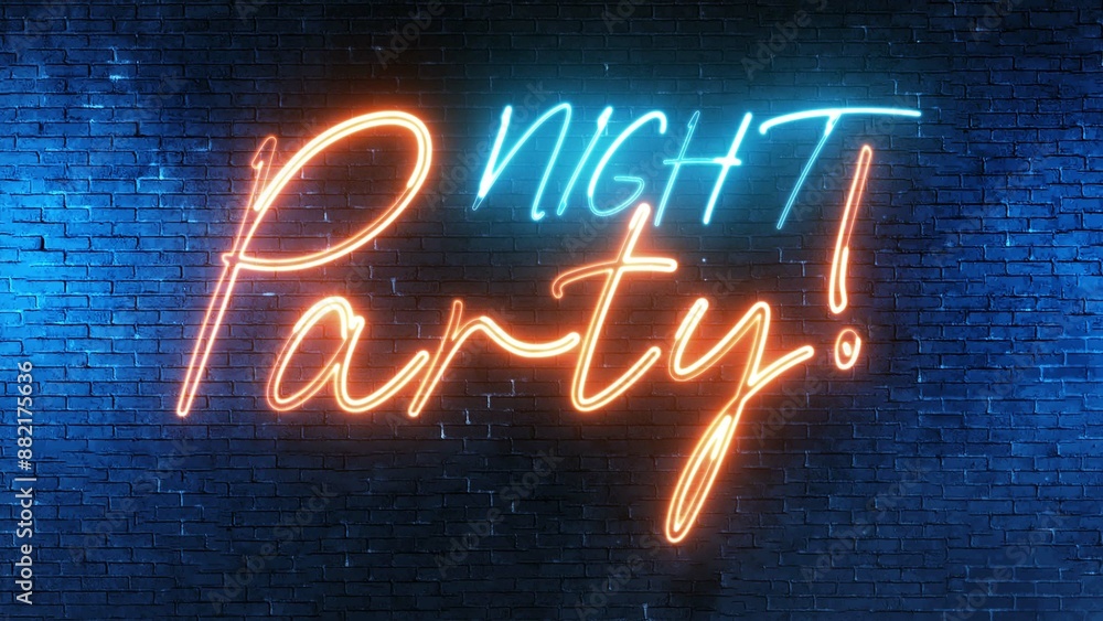 Poster night party text font with neon light. luminous and shimmering haze inside the letters of the text n