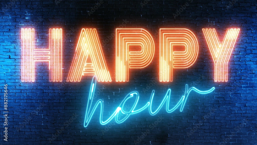 Aufkleber happy hour text font with light. luminous and shimmering haze inside the letters of the text happy h