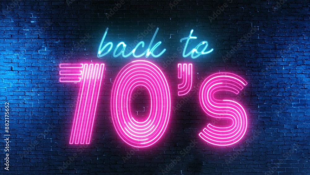 Poster back to 70's text font with neon light. luminous and shimmering haze inside the letters of the text 