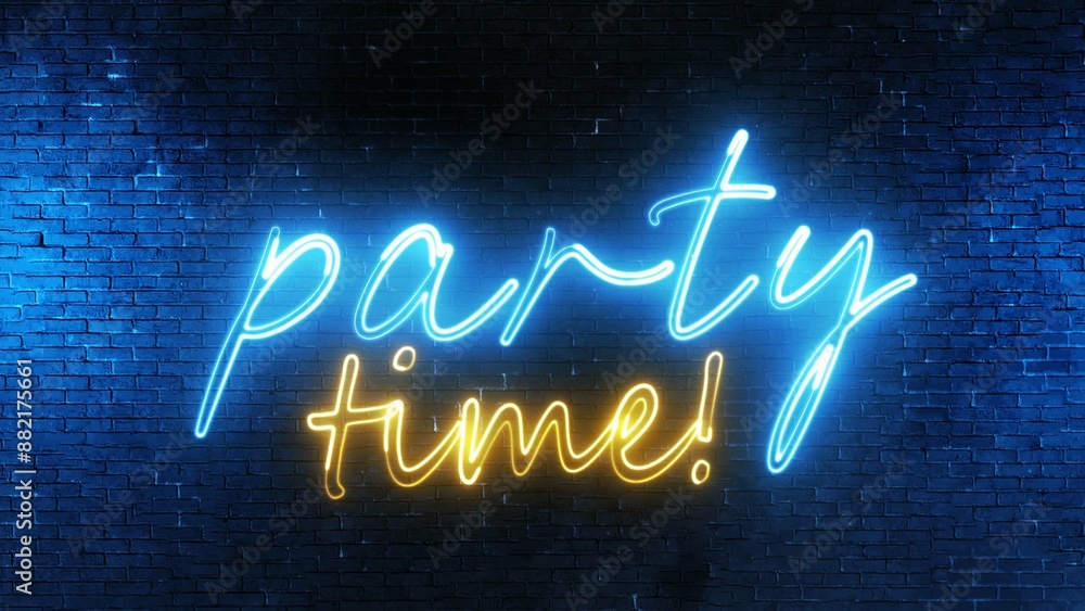 Poster party time text font with neon light. luminous and shimmering haze inside the letters of the text pa