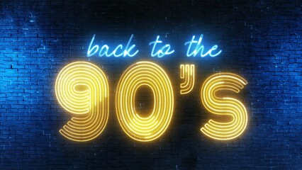 Back to the 90's text font with neon light. Luminous and shimmering haze inside the letters of the...