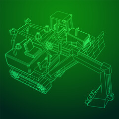Heavy equipment excavator machine manufacturing power equipment for open pit mining. Wireframe low poly mesh vector illustration