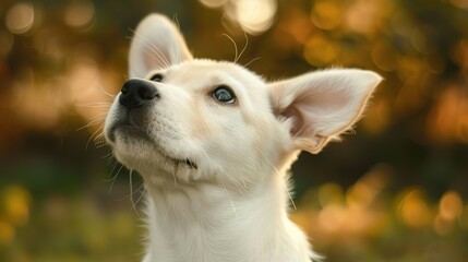 Curious Puppy: One Ear Raised, Listening Intently to Distant Sounds with Keen Curiosity