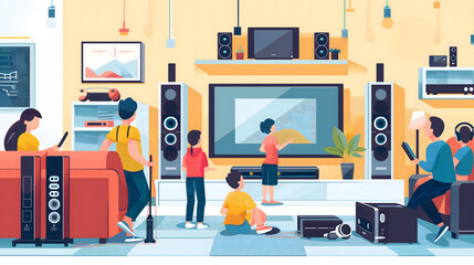 Family Enjoying Home Theater System