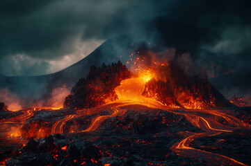 勢いよくマグマを噴出する火山