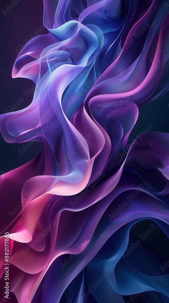 Poster smooth 3d abstract shapes in vibrant hues, on a dark gradient background modern design, soft lightin