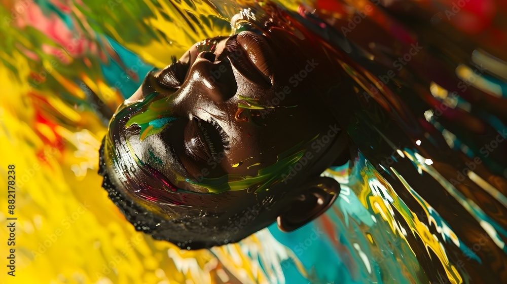 Poster colorful abstract portrait of a face with splashing paint effect
