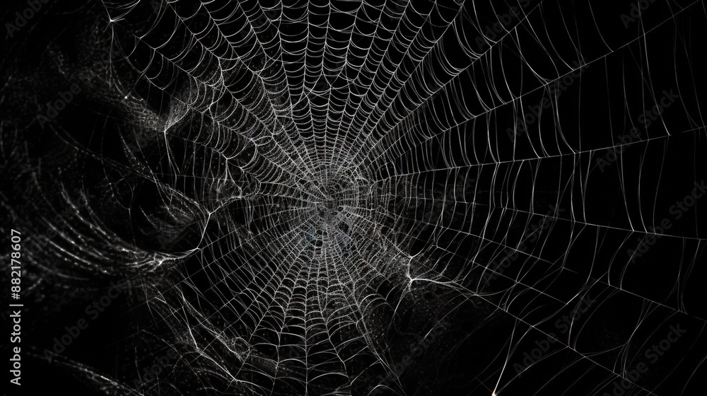 Aufkleber Abstract fractal sipder web on dark background with grungy ornament of broken moody web and particles.