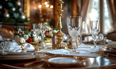 Vintage dining room with a blank menu card.