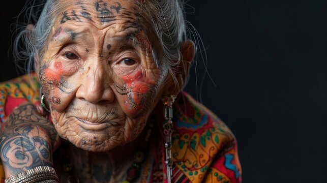 Portrait of an Elderly Kalinga Woman With Traditional Tattoos