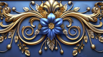 Elegant gold and blue floral ornament on a royal background design