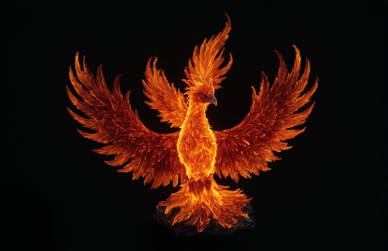 fire phoenix in front of black background