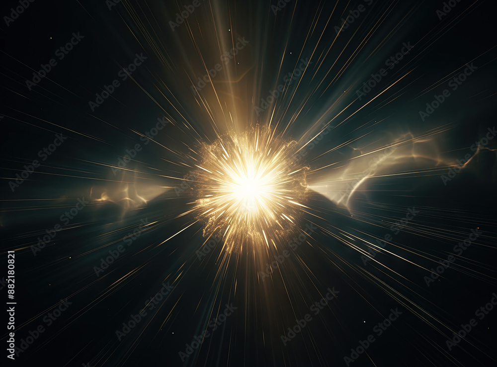 Poster sun flare with yellow rays and beams on dark background