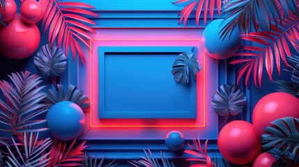 frame surrounded by tropical plants and balloons