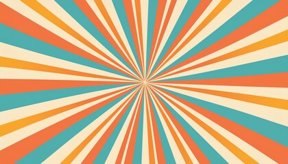 Horizontal retro groovy background with bright sunburst in style 60s, 70s. Trendy colorful graphic print.  illustration 