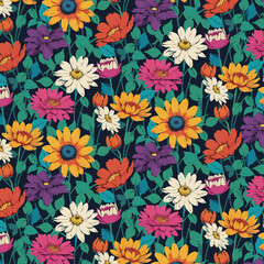 Bright flowers in a pattern.Seamless vector pattern of bright flower meadow.