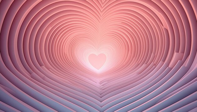 Monochrome horizontal background of heart shaped tunnel. Rainbow romantic pattern. Pink pastel colors 