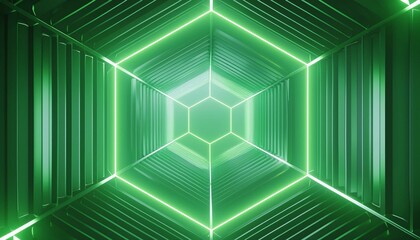 smooth flat Hexagonal green pattern, green background texture, neon glowing light between hexagons, 3d illustration, 3d rendering 