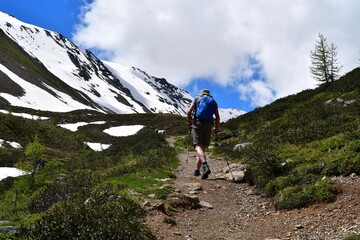 Mann wandert im Ultental in Südtirol 