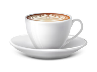 3d realistic vector icon illustration. White coffee cup. Cappucino drink. Isolated on white background.