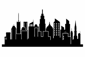 Naklejka premium city skyline silhouette, Modern City Skyline Skyscrapers, City silhouette vector, Skyline urban border collection.