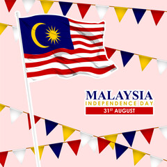 Fototapeta premium Vector illustration of Malaysia Independence Day social media feed template