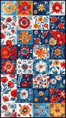 colorful patchwork of decorative tiles with floral patterns