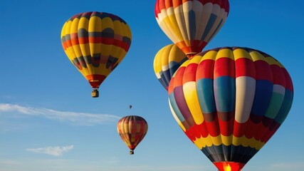 Obraz premium Colorful hot air balloons floating in a clear blue sky, symbolizing adventure, freedom, and joy Perfect for travel, festival, and recreational concepts