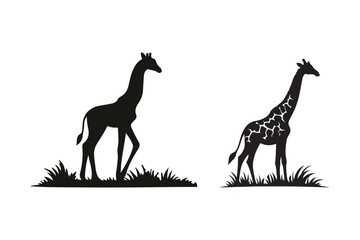 Fototapeta premium Giraffe set Animal Silhouettes vector illustration - Generative AI