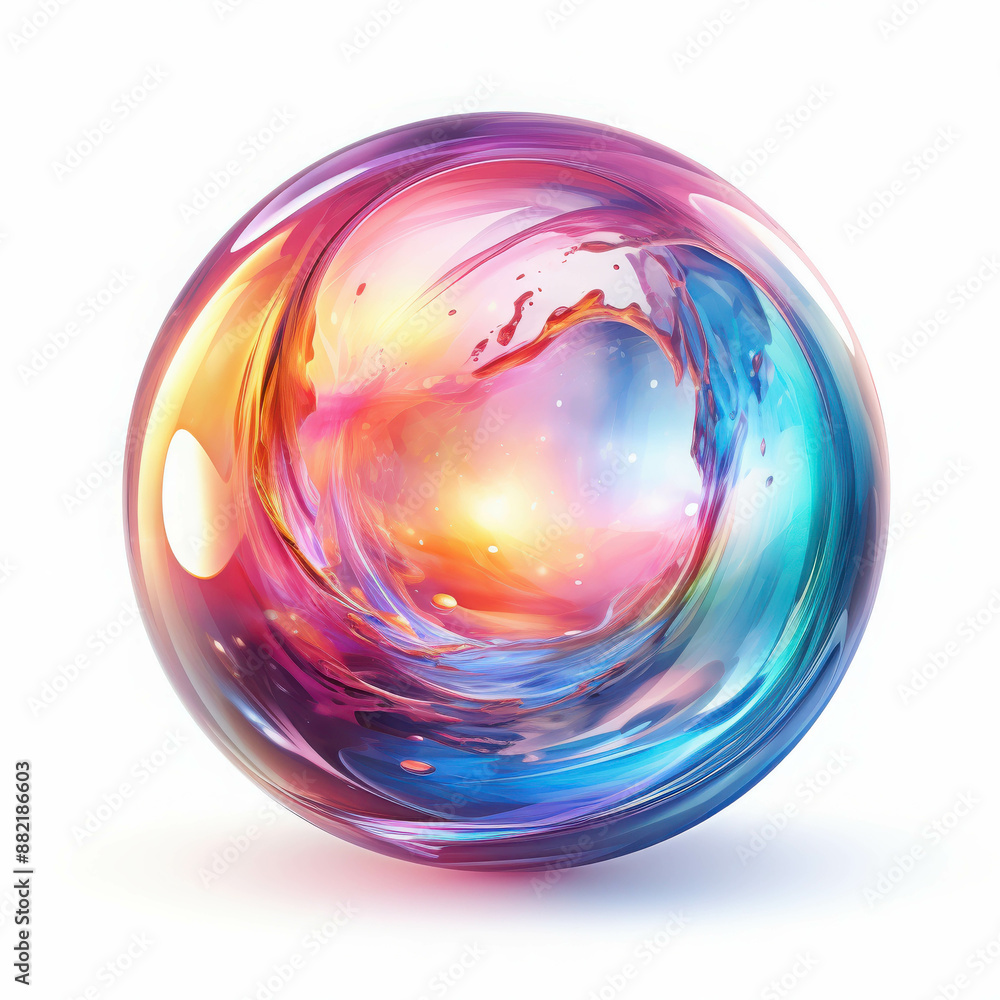 Poster a vibrant and dynamic abstract swirl sphere featuring a brilliant array of bright rainbow hues and l