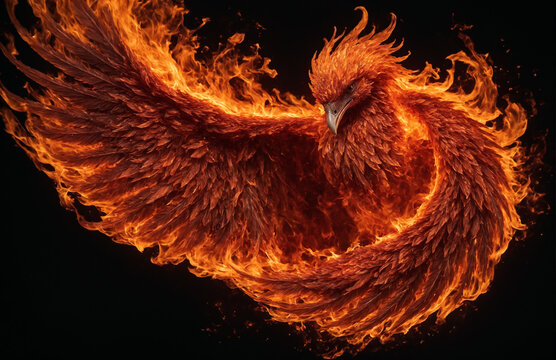 fire phoenix in front of black background