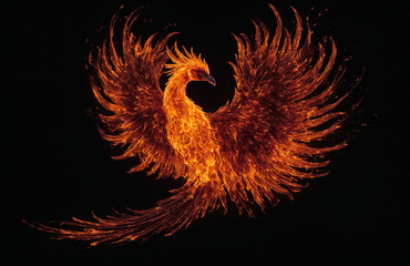 fire phoenix in front of black background