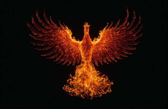 fire phoenix in front of black background