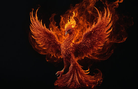 fire phoenix in front of black background