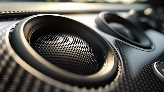 Thin sleek speakers line the edges of the cars dashboard blending in seamlessly with the interior design.