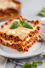 lasagna with tomato sauce and basil