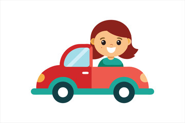 Fototapeta premium Illustration of a girl driving a car vector art illustration 