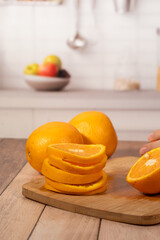 Fruta cortada, naranja, fresca, jugosa, naranja orgánica