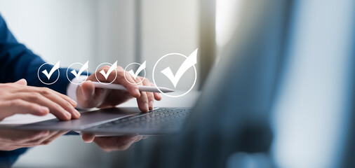 performance monitoring and tracking business performance Concept, businessman using tablet and...