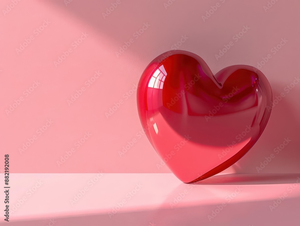 Poster 3d rendered valentines day scene large red heart floating above soft pink background subtle shadows 